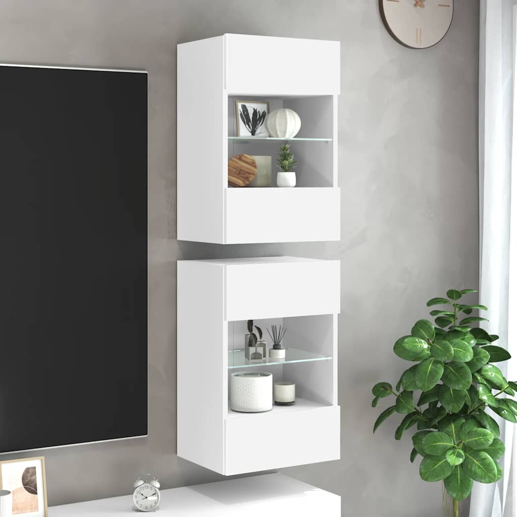 Wandkasten met LED-verlichting voor tv 2 st 40x30x60,5 cm wit is nu te koop bij PeponiXL, paradijselijk wonen!