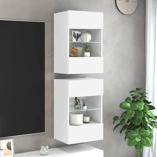 Wandkasten met LED-verlichting voor tv 2 st 40x30x60,5 cm wit is nu te koop bij PeponiXL, paradijselijk wonen!