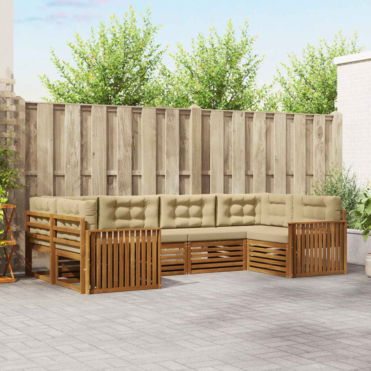 Buiten bankenset met kussen 6 pcs Natuurlijk en Beige is nu te koop bij PeponiXL, paradijselijk wonen!