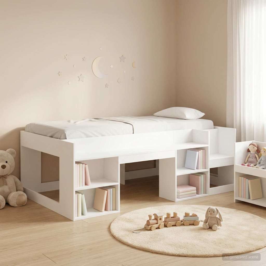 Jeugd bedframe met opbergruimte Wit 90 x 200 cm Bewerkt hout is nu te koop bij PeponiXL, paradijselijk wonen!