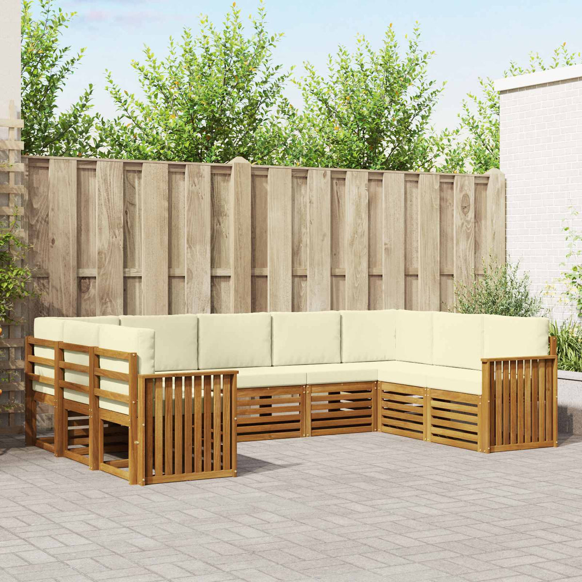 Hoekbank Set met kussen 9 pcs Natuurlijk en Crème is nu te koop bij PeponiXL, paradijselijk wonen!