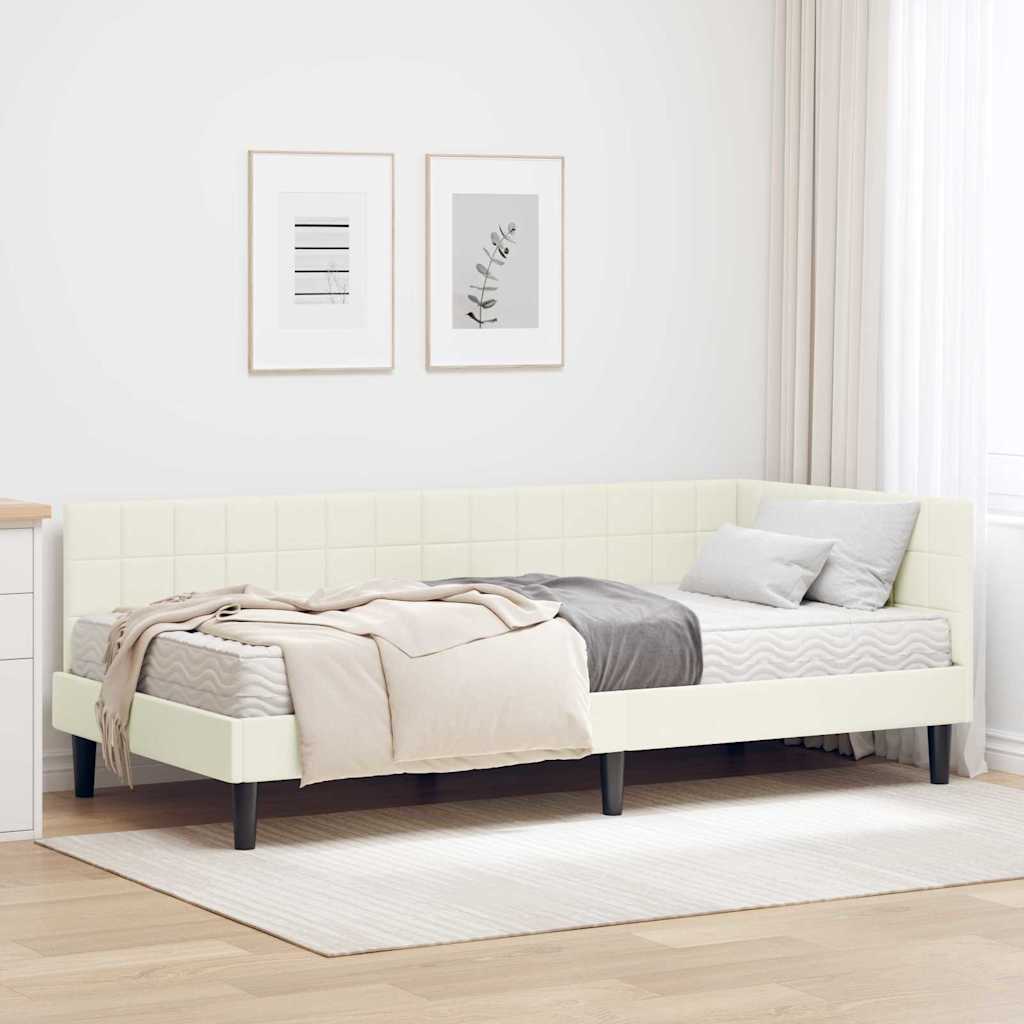 Hoekbedframe met Matras Crème 90 x 190 cm Fluweel is nu te koop bij PeponiXL, paradijselijk wonen!