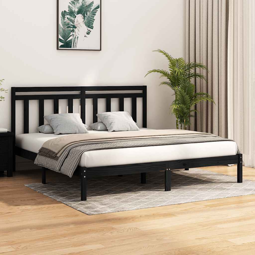 Bedframe massief hout zwart 200x200 cm is nu te koop bij PeponiXL, paradijselijk wonen!