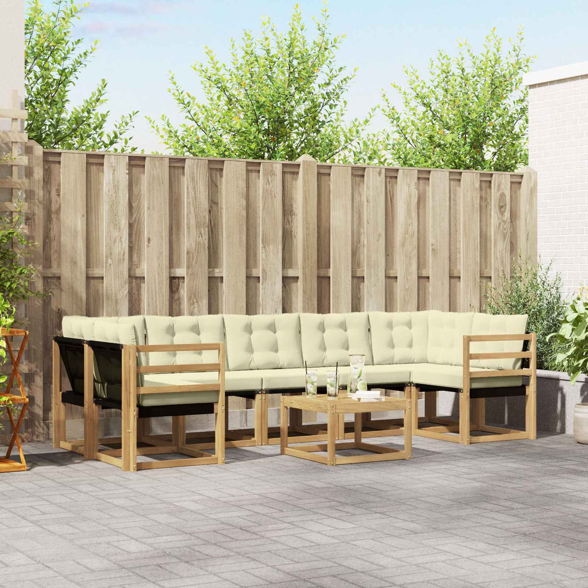 Buiten bankenset met kussen 8 pcs Wit en crèmekleurig is nu te koop bij PeponiXL, paradijselijk wonen!
