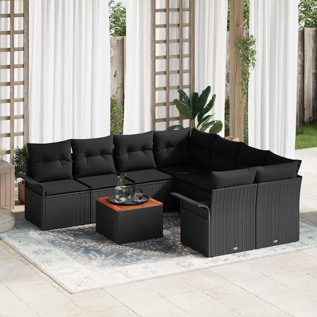 Tuinbankenset met kussen 9 pcs Zwart poly rattan is nu te koop bij PeponiXL, paradijselijk wonen!