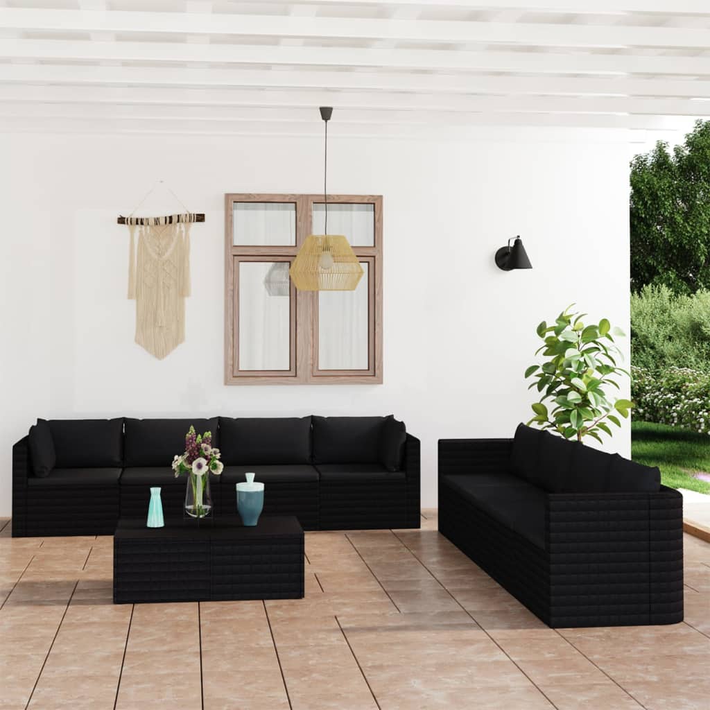 9-delige Loungeset met kussens poly rattan zwart is nu te koop bij PeponiXL, paradijselijk wonen!