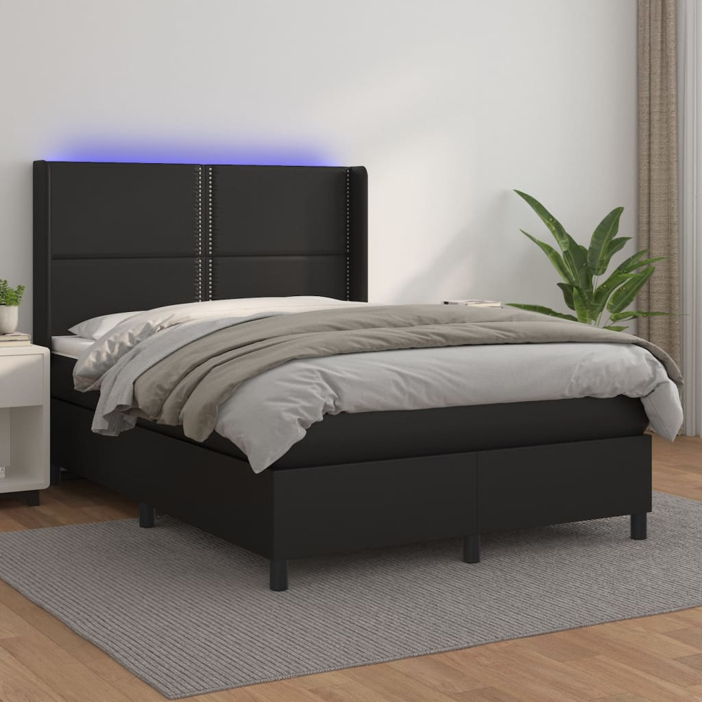 Boxspring met matras en LED kunstleer zwart 140x190 cm is nu te koop bij PeponiXL, paradijselijk wonen!