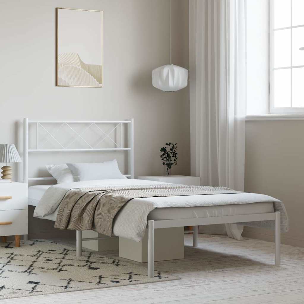Bedframe met hoofdbord metaal wit 100x200 cm is nu te koop bij PeponiXL, paradijselijk wonen!