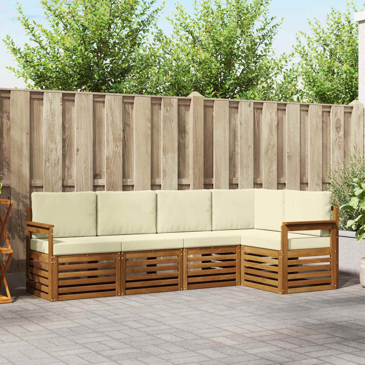Hoekbank Set 5 pcs Natuurlijk en Crème Massief Acaciahout is nu te koop bij PeponiXL, paradijselijk wonen!