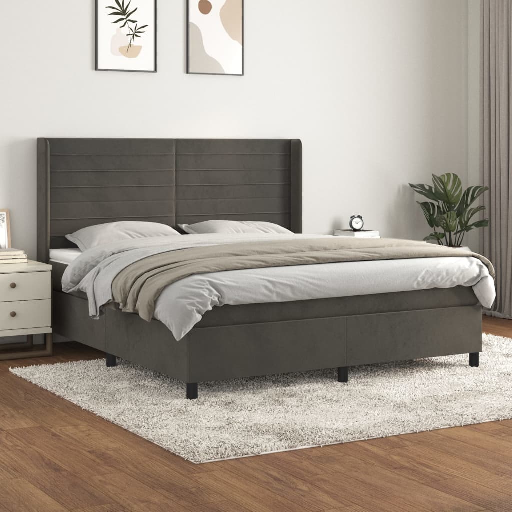 Boxspring met matras fluweel donkergrijs 180x200 cm is nu te koop bij PeponiXL, paradijselijk wonen!