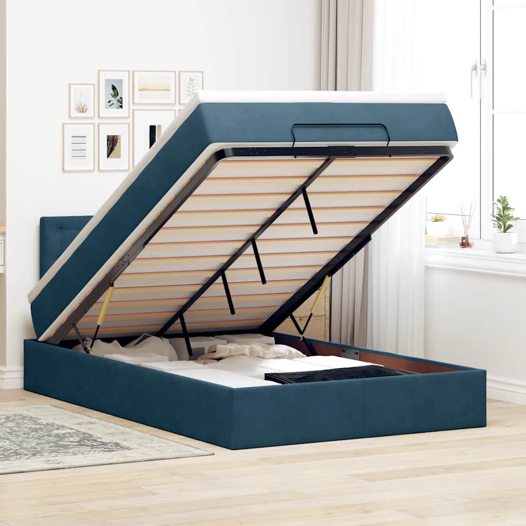 Bed poef met matras en LED's 120x190 cm fluweel donkerblauw is nu te koop bij PeponiXL, paradijselijk wonen!