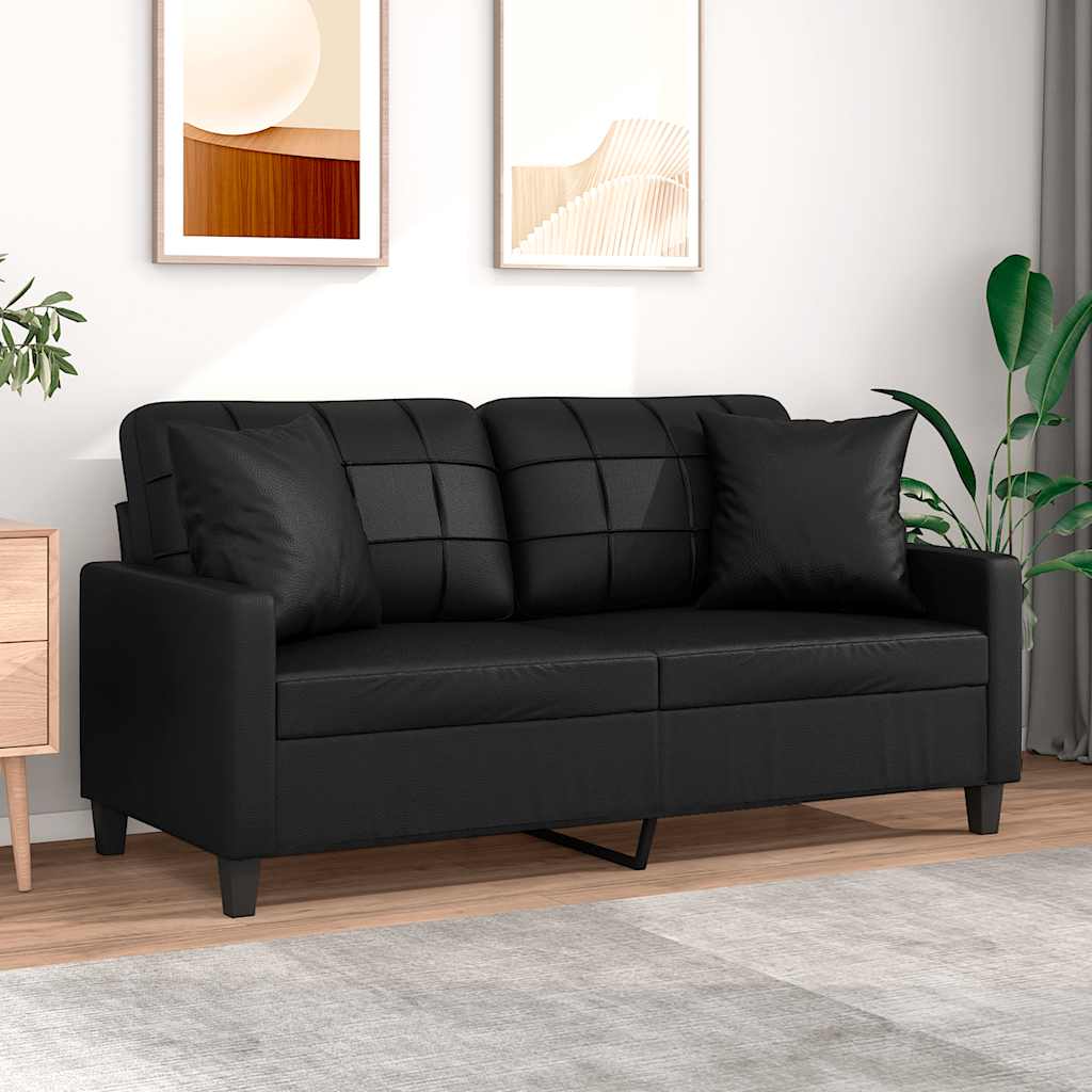Tweezitsbank met sierkussens 140 cm kunstleer zwart is nu te koop bij PeponiXL, paradijselijk wonen!