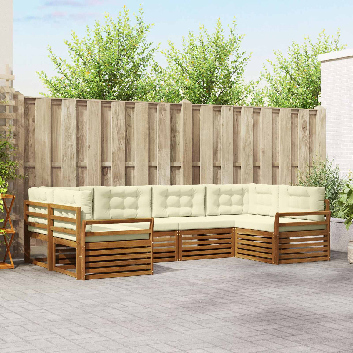 Buiten bankenset met kussen 6 pcs Natuurlijk en Crème is nu te koop bij PeponiXL, paradijselijk wonen!