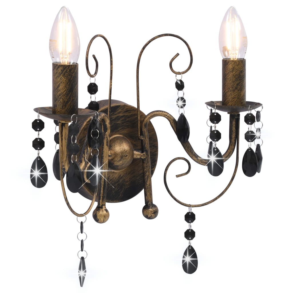 Wandlamp met kralen 2xE14 antiekzwart is nu te koop bij PeponiXL, paradijselijk wonen!