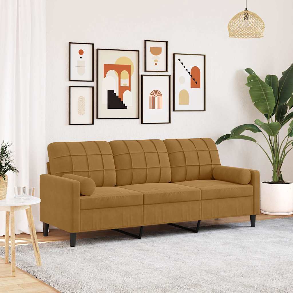 Driezitsbank met sierkussens 180 cm fluweel bruin is nu te koop bij PeponiXL, paradijselijk wonen!