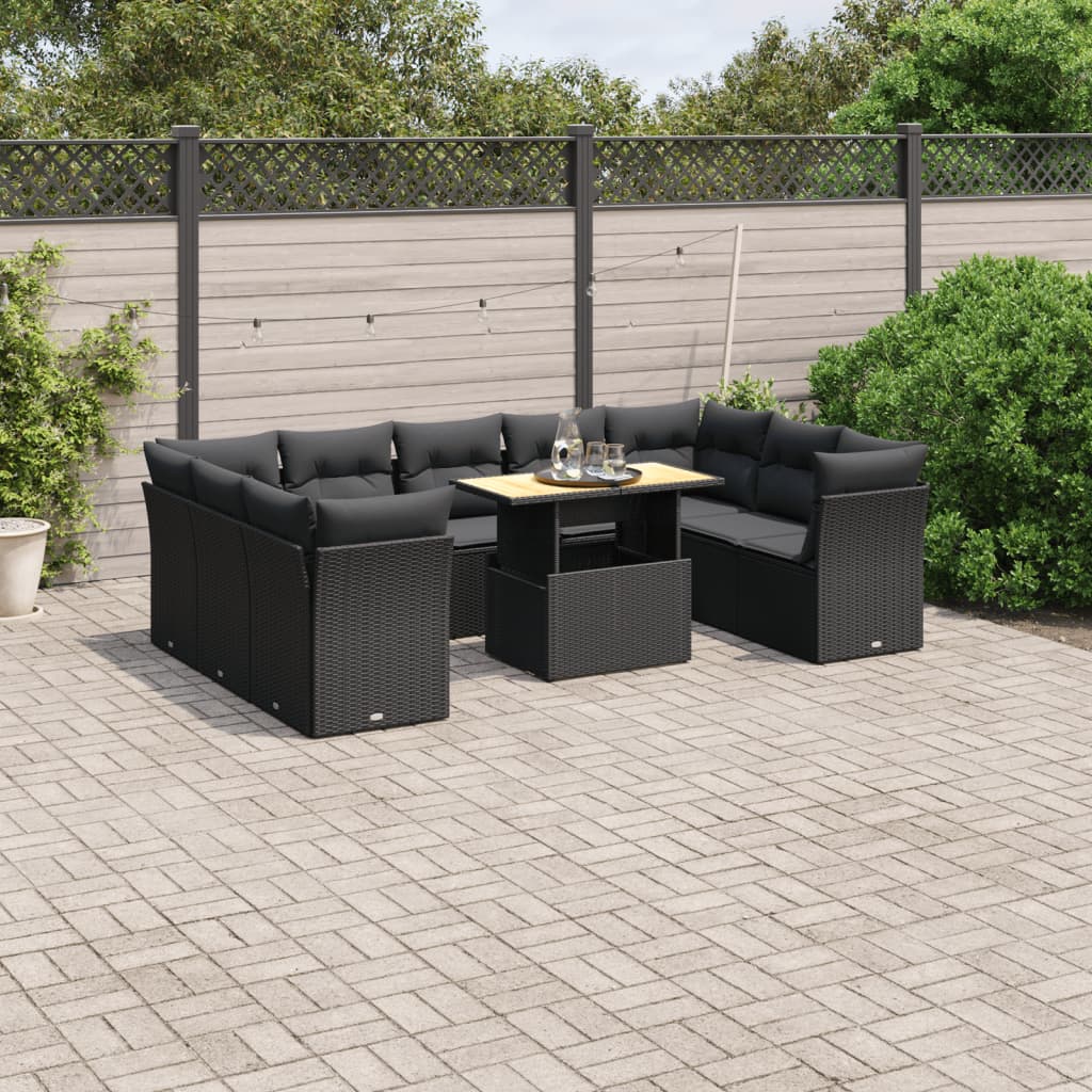 10-delige Loungeset met kussens poly rattan zwart is nu te koop bij PeponiXL, paradijselijk wonen!