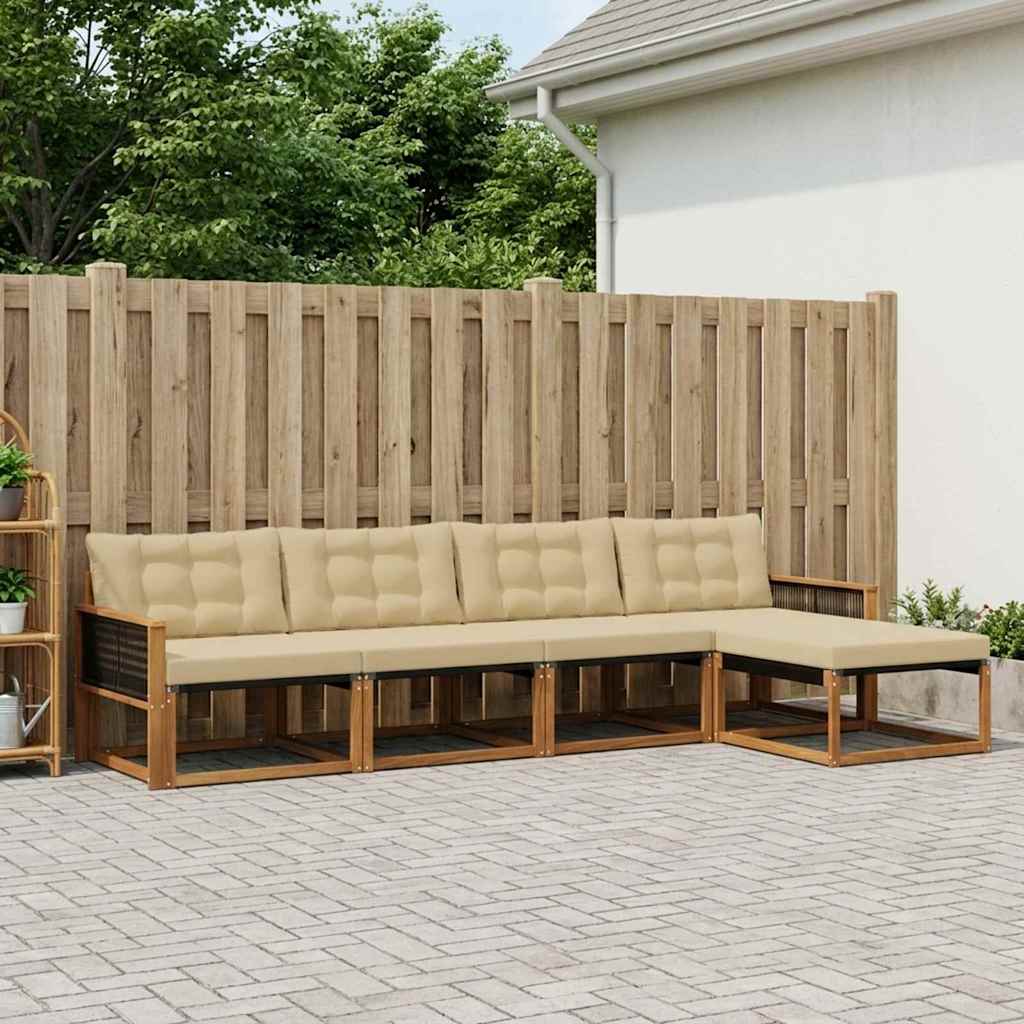 Buiten bankenset met kussen 5 pcs Natuurlijk en Beige is nu te koop bij PeponiXL, paradijselijk wonen!