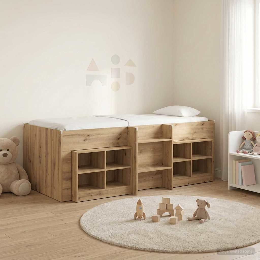 Loft Bed Frame met Kast 3 st Artisanaal eiken Bewerkt hout is nu te koop bij PeponiXL, paradijselijk wonen!