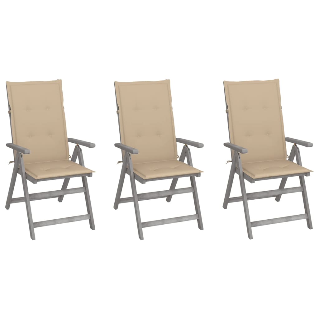 Tuinstoelen 3 st verstelbaar met kussens massief acaciahout is nu te koop bij PeponiXL, paradijselijk wonen!