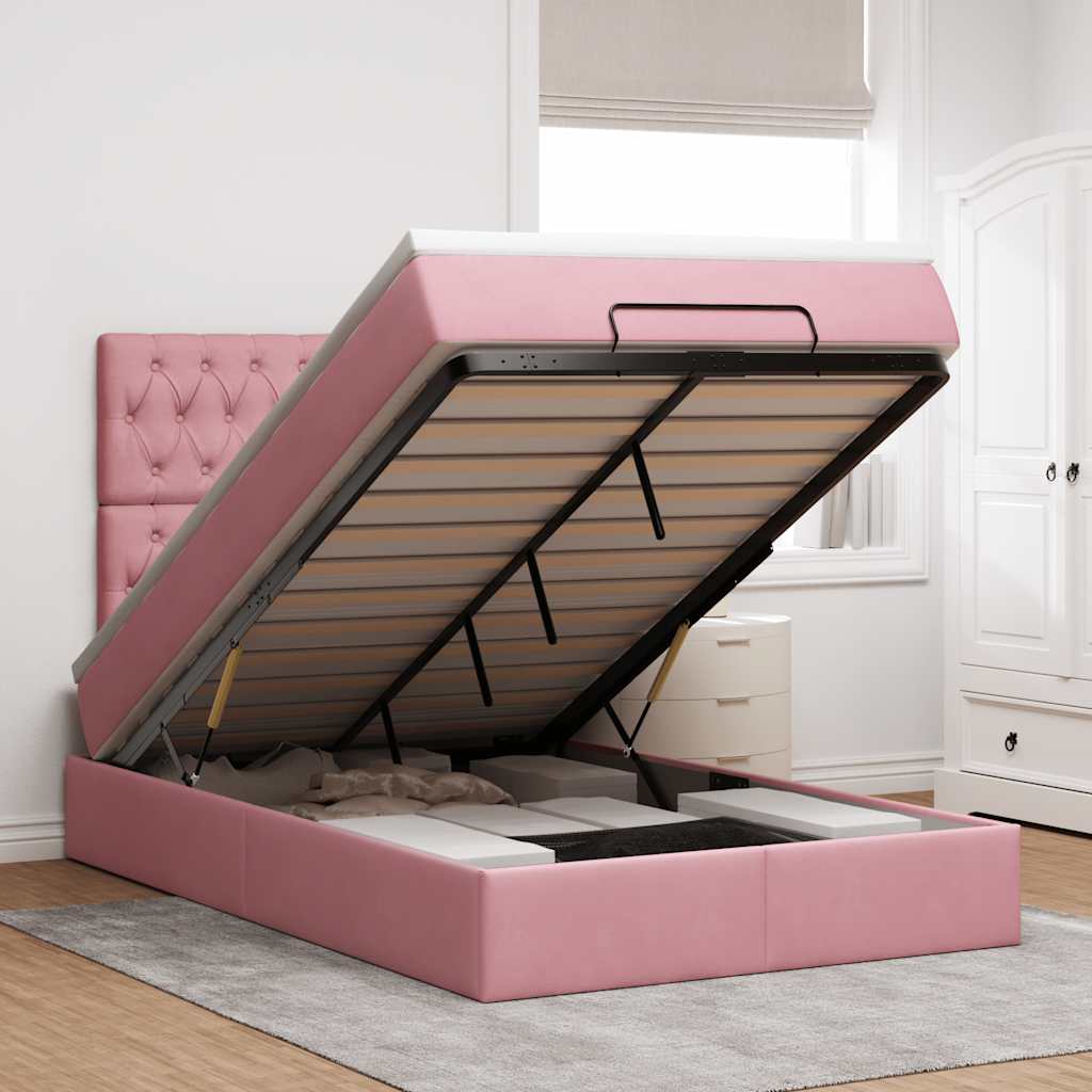 Ottoman bed met matrassen en LED's 120x200cm fluweel roze is nu te koop bij PeponiXL, paradijselijk wonen!