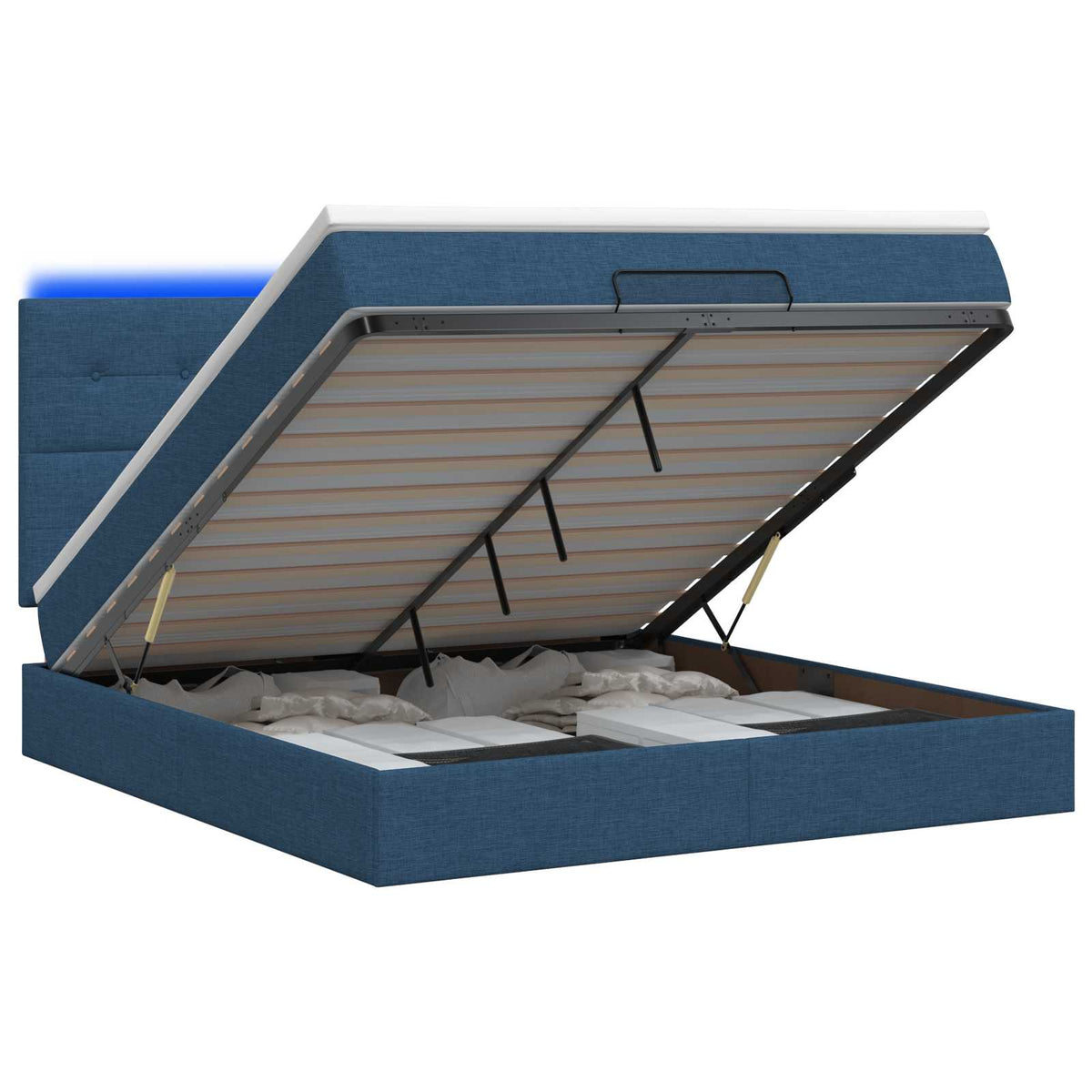 Ottoman Bed met Matrassen en LED Blauw 160 x 200 cm Stof is nu te koop bij PeponiXL, paradijselijk wonen!