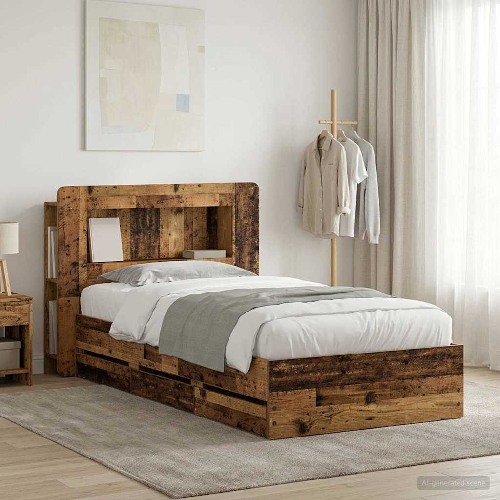 Bedframe met opslag Oud hout 80 x 200 cm Bewerkt hout is nu te koop bij PeponiXL, paradijselijk wonen!
