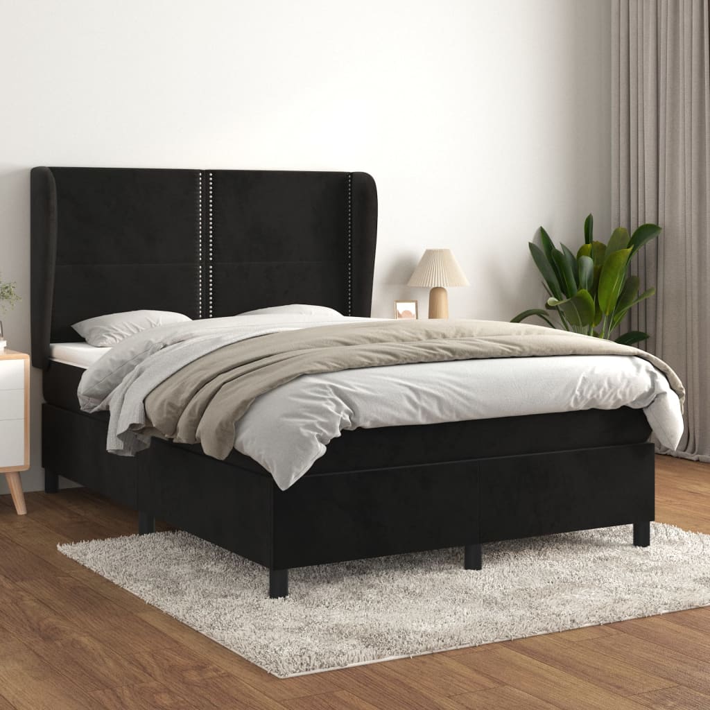 Boxspring met matras fluweel zwart 140x190 cm is nu te koop bij PeponiXL, paradijselijk wonen!