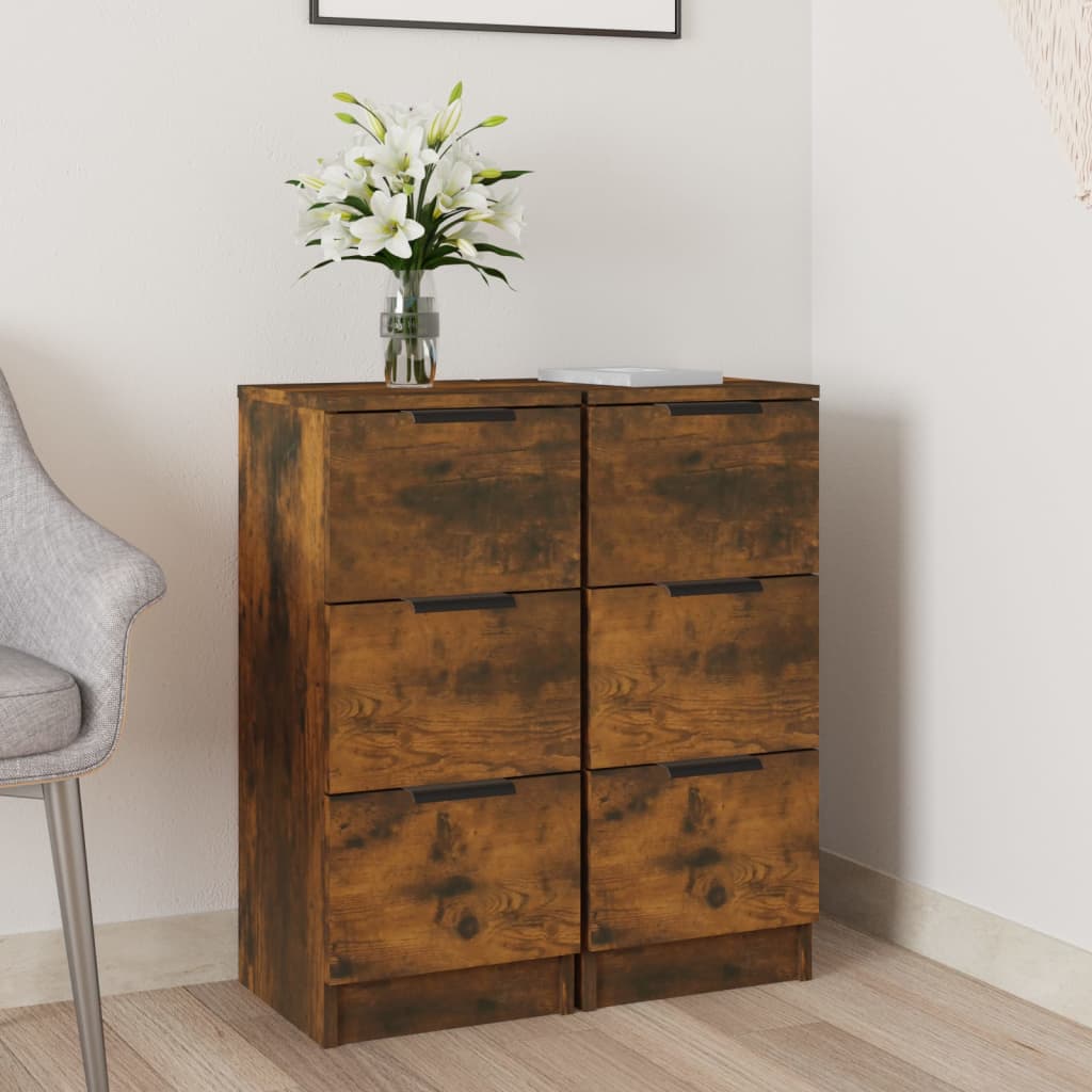 Dressoirs 2 st 30x30x70 cm bewerkt hout gerookt eikenkleurig is nu te koop bij PeponiXL, paradijselijk wonen!