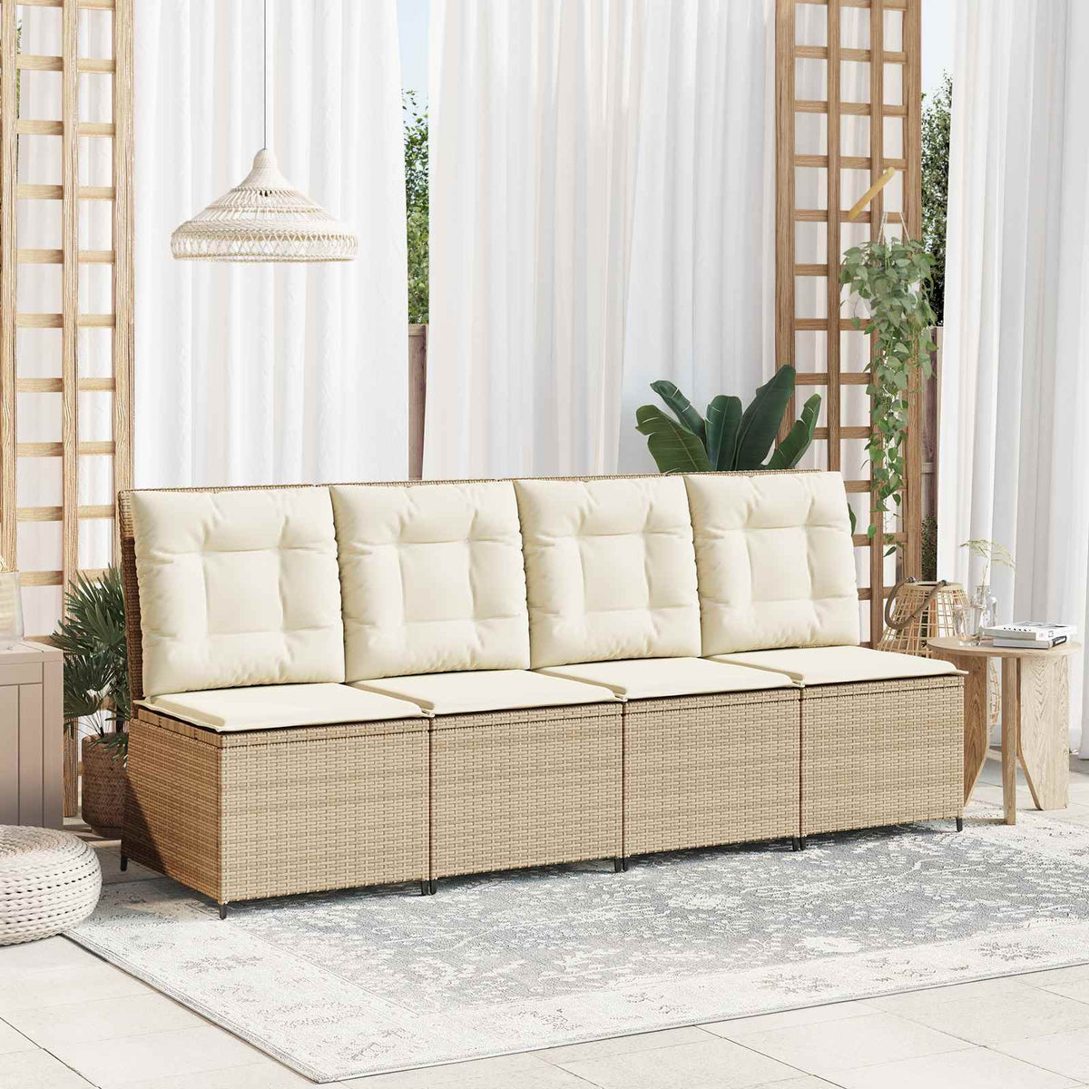 Tuinbank met kussen Zwart en Cream Wit poly rattan is nu te koop bij PeponiXL, paradijselijk wonen!