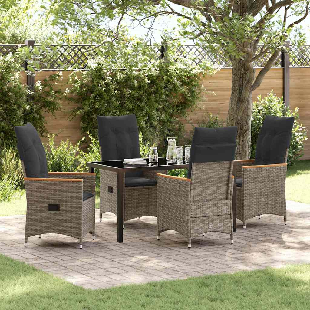 Tuin eettafelset met kussen 5 pcs Grijs poly rattan is nu te koop bij PeponiXL, paradijselijk wonen!