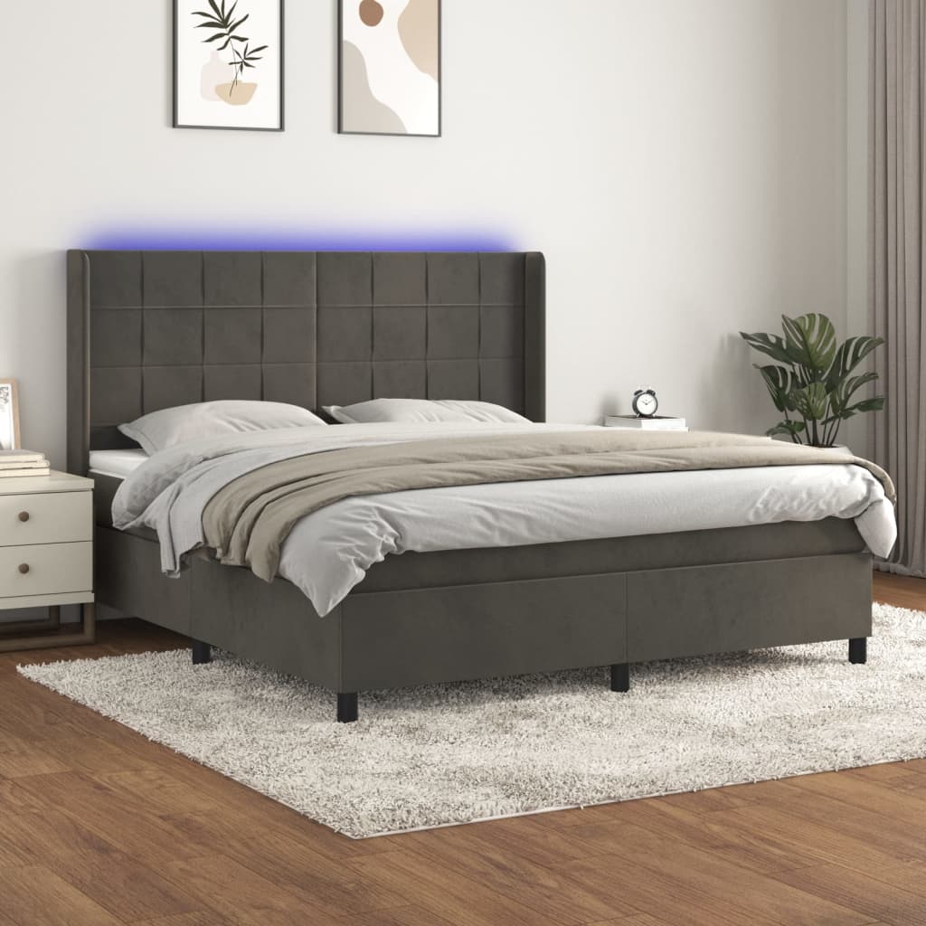 Boxspring met matras en LED fluweel donkergrijs 180x200 cm is nu te koop bij PeponiXL, paradijselijk wonen!