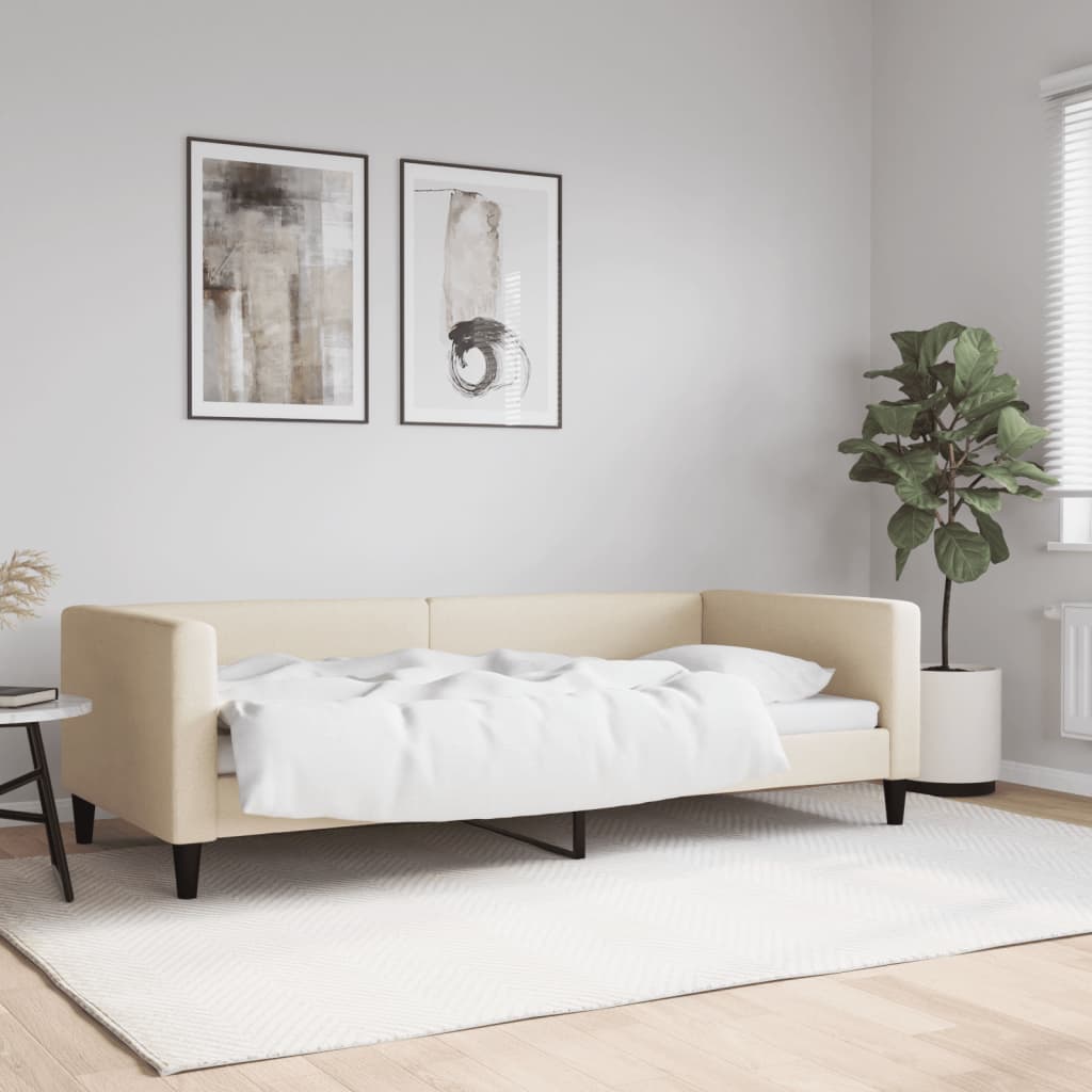 Slaapbank 90x200 cm stof crèmekleurig is nu te koop bij PeponiXL, paradijselijk wonen!