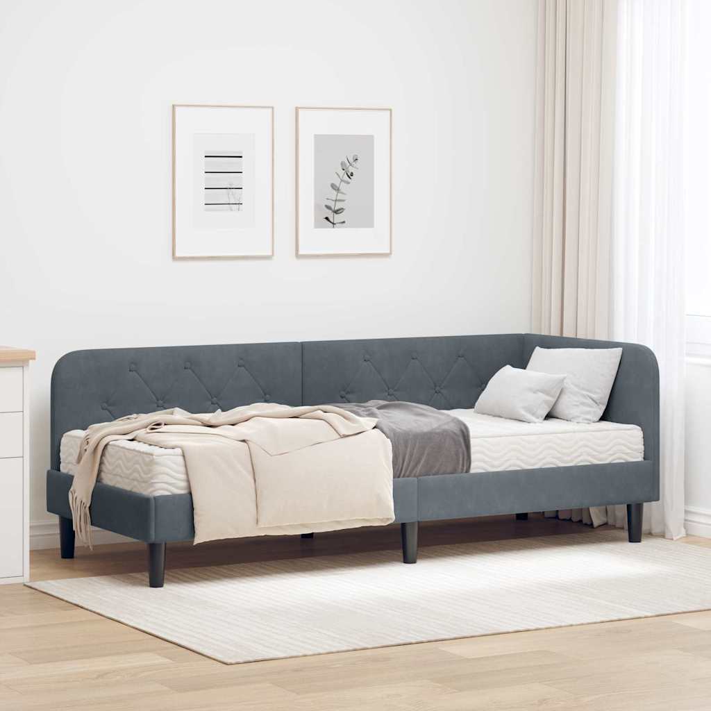 Hoekbedframe Donkergrijs 80 x 200 cm Fluweel is nu te koop bij PeponiXL, paradijselijk wonen!