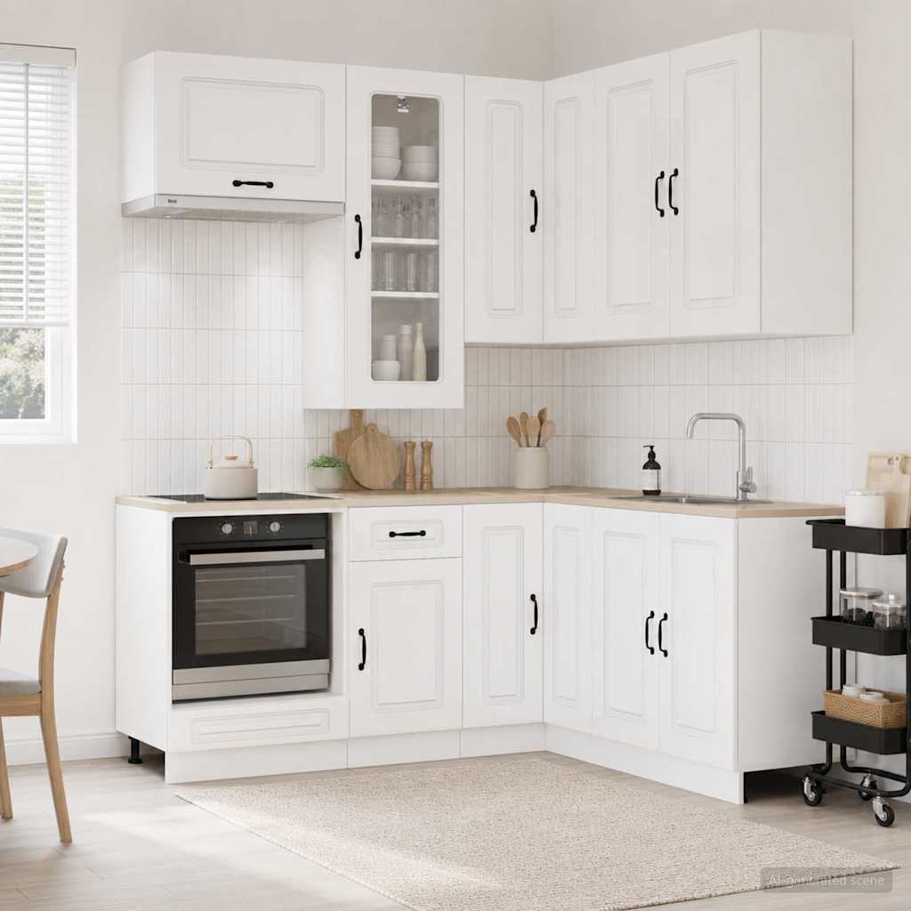Keukenblok KALMAR 8 pcs Hoogglans Wit Bewerkt hout is nu te koop bij PeponiXL, paradijselijk wonen!