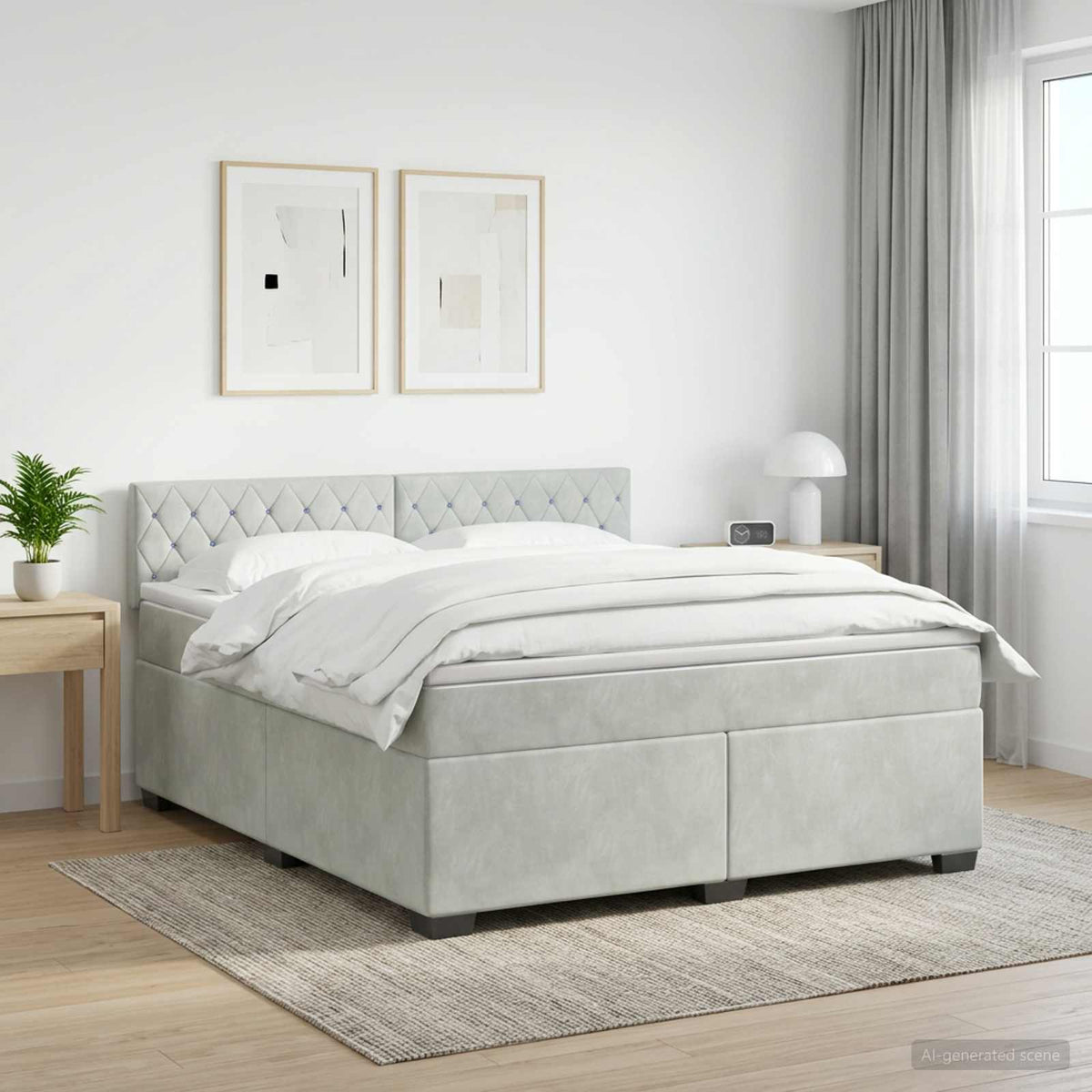 Boxspring Bed met Matras en LED Lichtgrijs 160 x 200 cm fluweel is nu te koop bij PeponiXL, paradijselijk wonen!