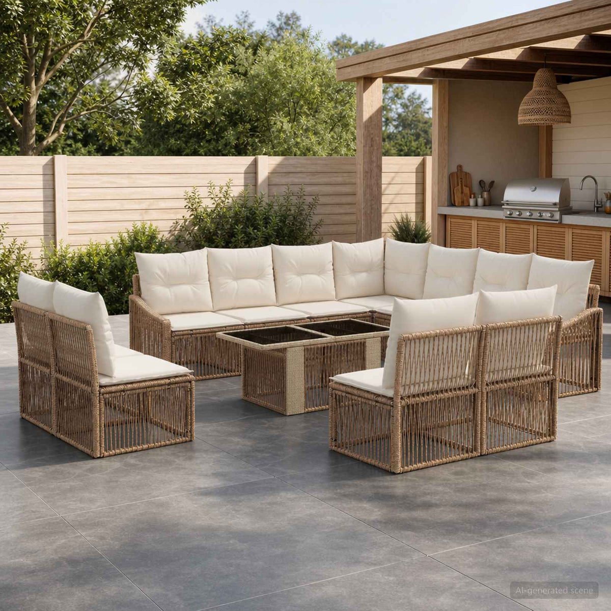 Tuinbankenset 12 st Beige en Crème Wit poly rattan is nu te koop bij PeponiXL, paradijselijk wonen!