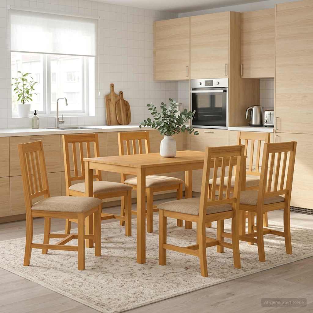 Eetkamerset 7 st Beige Massief Eikenhout is nu te koop bij PeponiXL, paradijselijk wonen!
