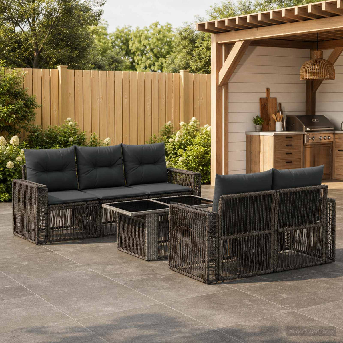 Tuinbankenset 6 st Grijs en Donkergrijs poly rattan is nu te koop bij PeponiXL, paradijselijk wonen!