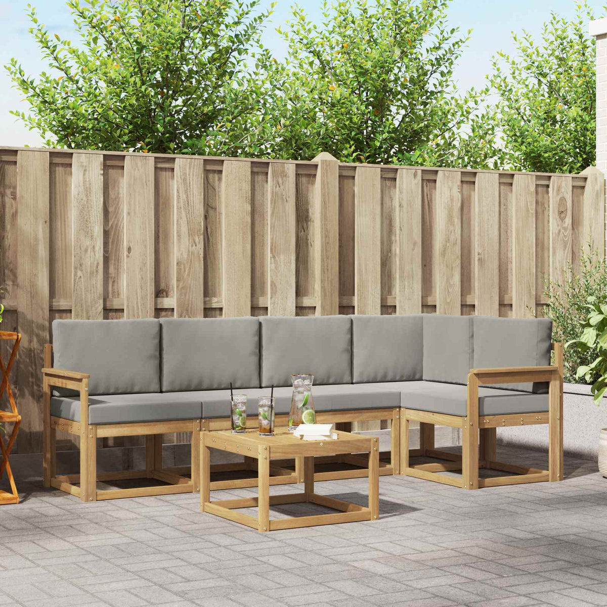 Buiten bankenset 6 pcs Wit en Lichtgrijs is nu te koop bij PeponiXL, paradijselijk wonen!