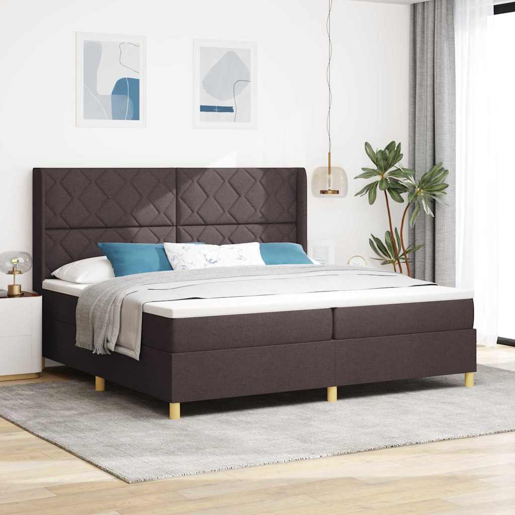 Boxspringbed met matras met LED Bruin 200 x 200 cm Stof is nu te koop bij PeponiXL, paradijselijk wonen!