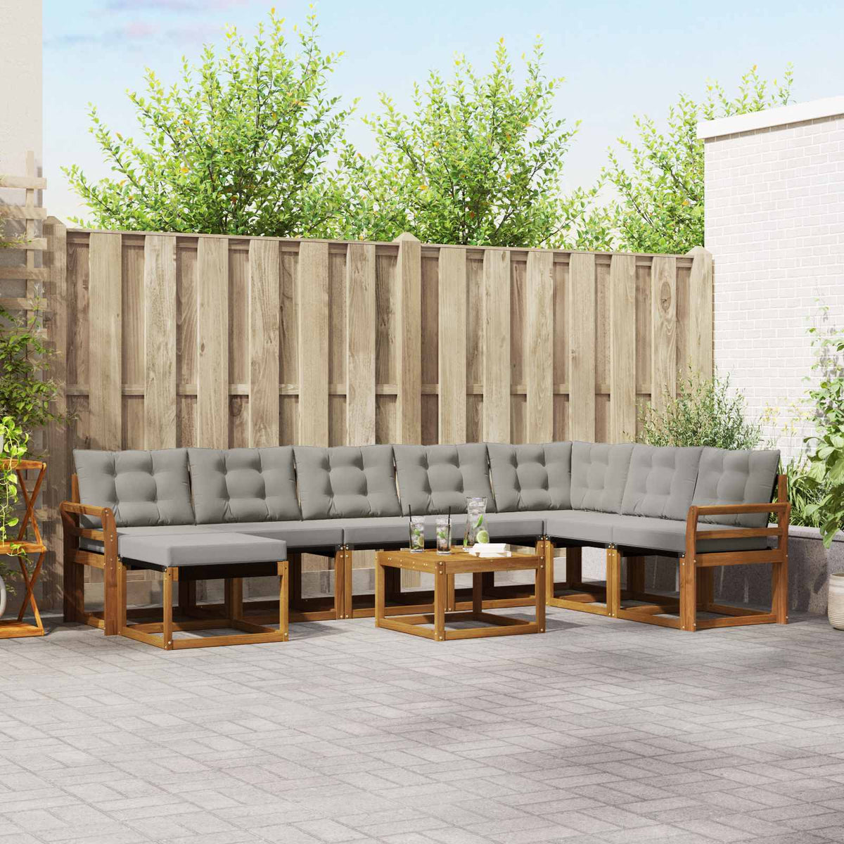 Buiten bankenset met kussen 9 pcs Natuurlijk en Lichtgrijs is nu te koop bij PeponiXL, paradijselijk wonen!