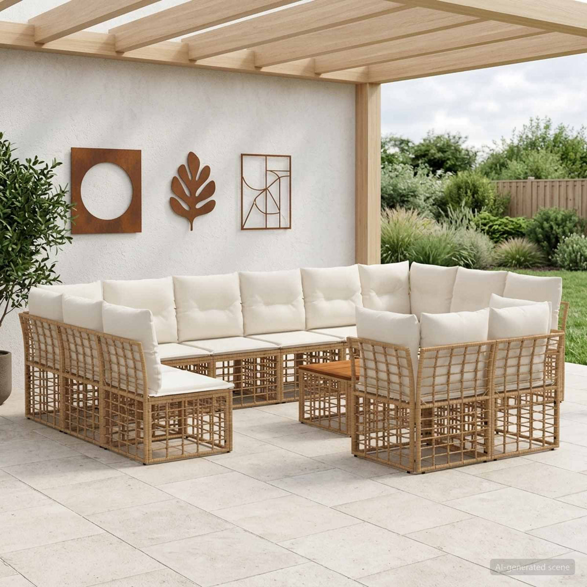 Buiten bankenset 13 pcs Natuurlijk en Crème Wit Polyester is nu te koop bij PeponiXL, paradijselijk wonen!