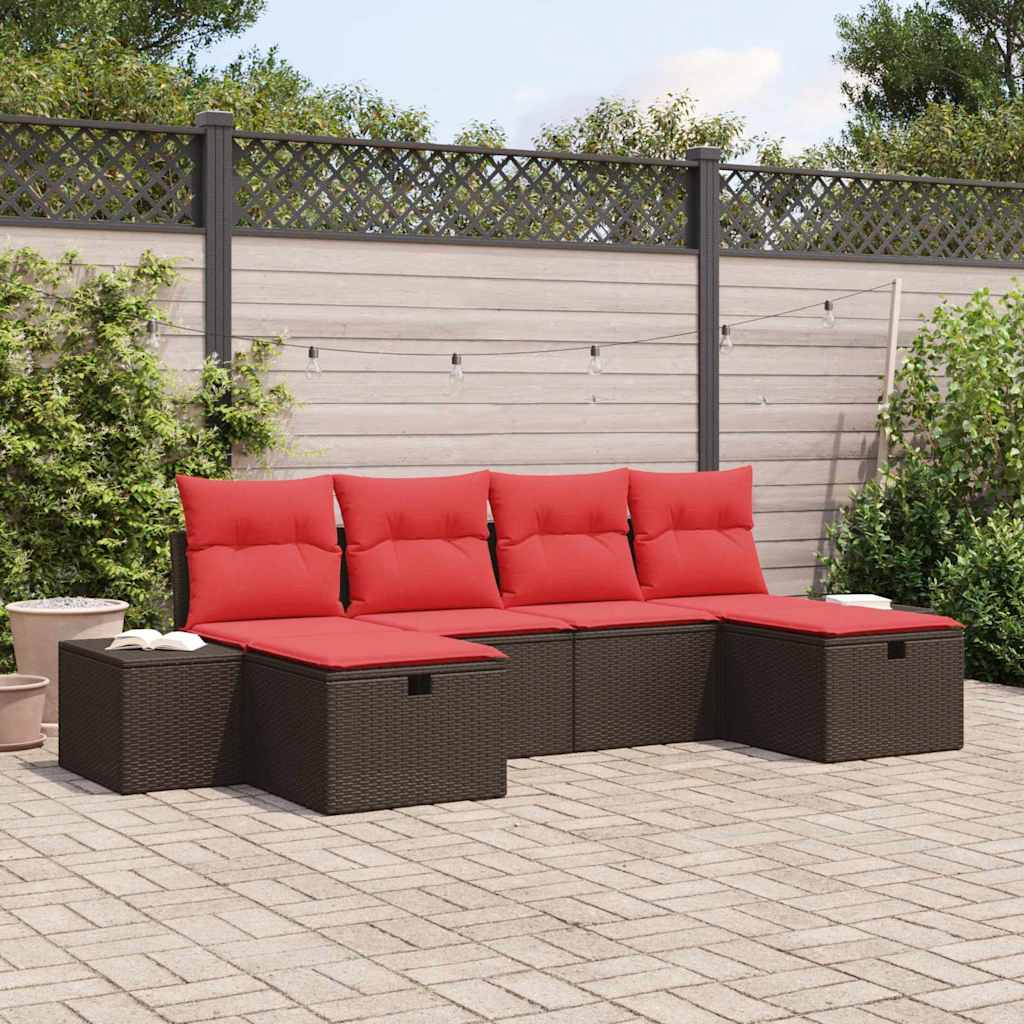 Tuin Sofa Set met kussen 6 pcs Bruin poly rattan is nu te koop bij PeponiXL, paradijselijk wonen!