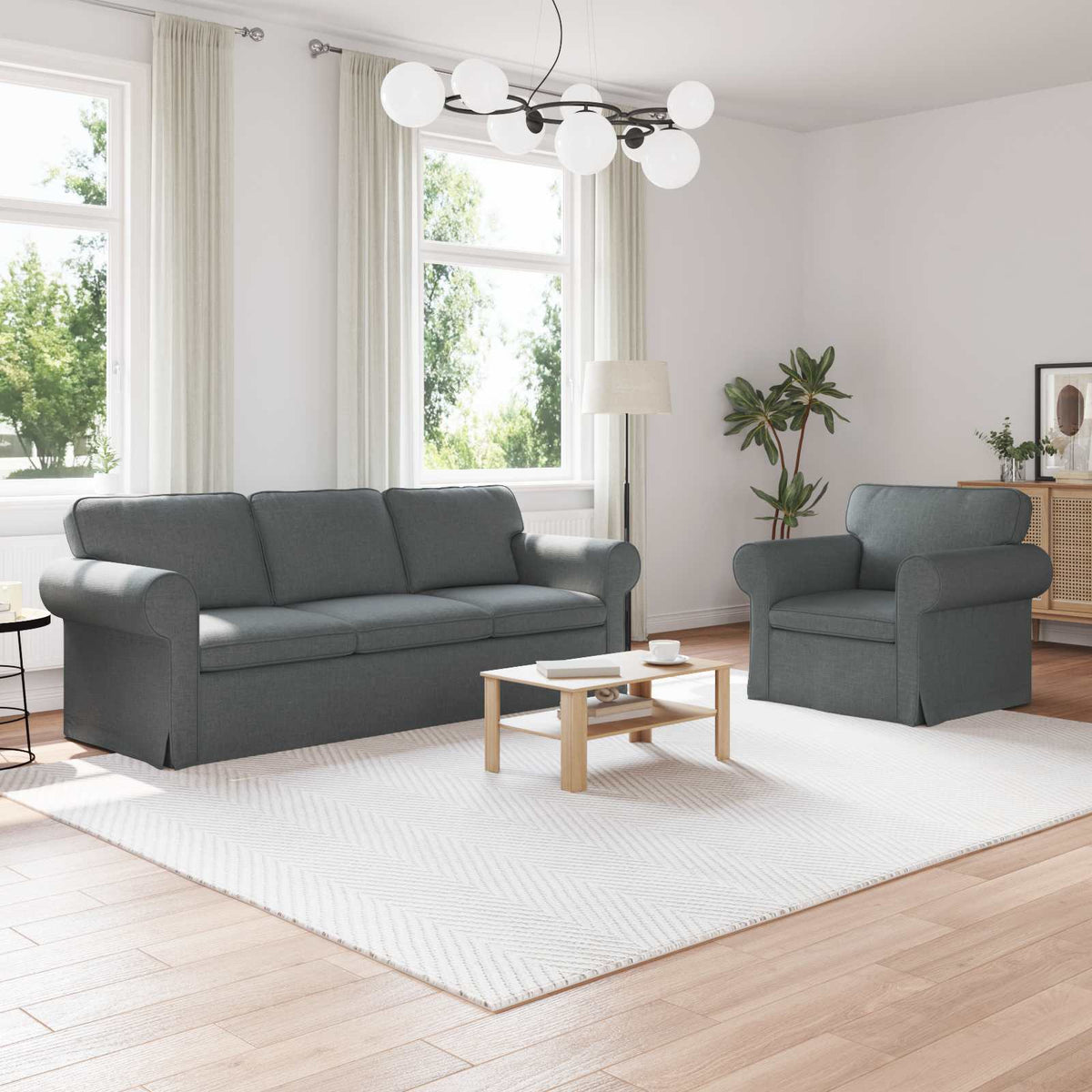 Bankstel 2 pcs Donkergrijs 215 x 82 x 80 cm Stof is nu te koop bij PeponiXL, paradijselijk wonen!