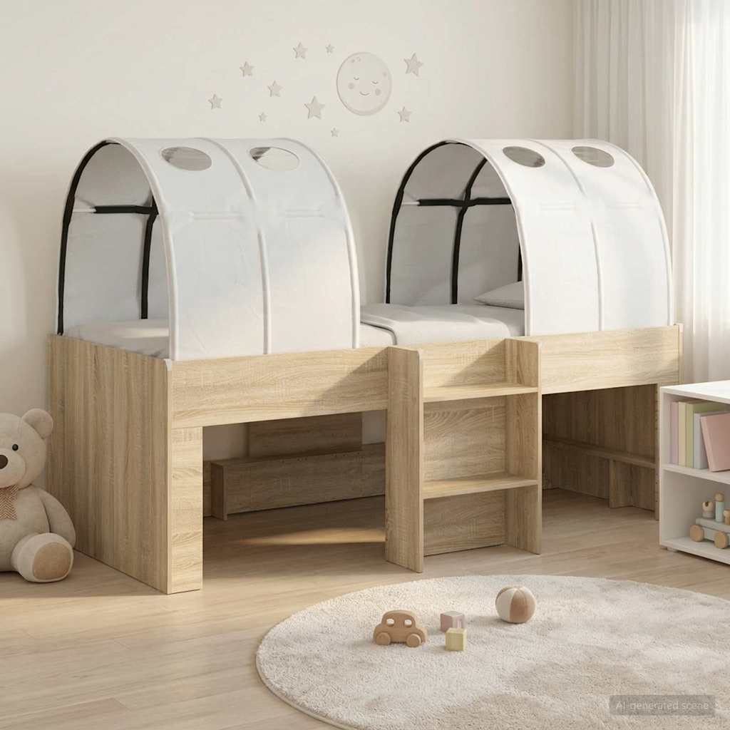 Hoge Bed Frame voor Kids met Tunnel 3 st Sonoma eiken en wit is nu te koop bij PeponiXL, paradijselijk wonen!