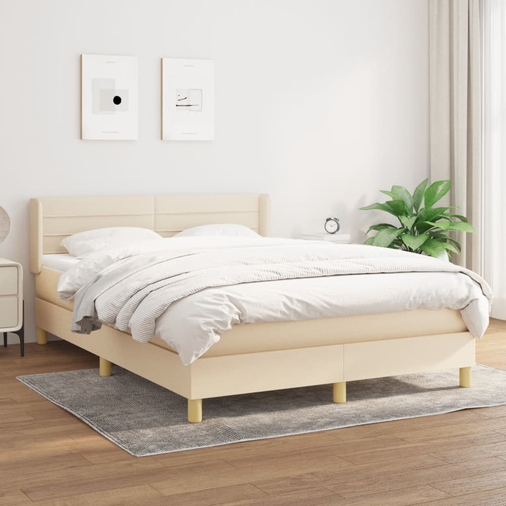 Boxspring met matras stof crèmekleurig 140x200 cm is nu te koop bij PeponiXL, paradijselijk wonen!