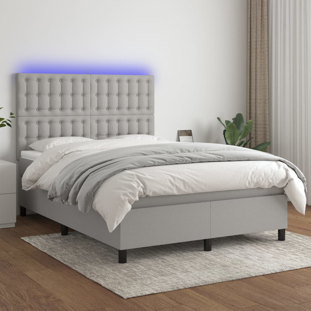 Boxspring met matras en LED stof lichtgrijs 140x190 cm is nu te koop bij PeponiXL, paradijselijk wonen!