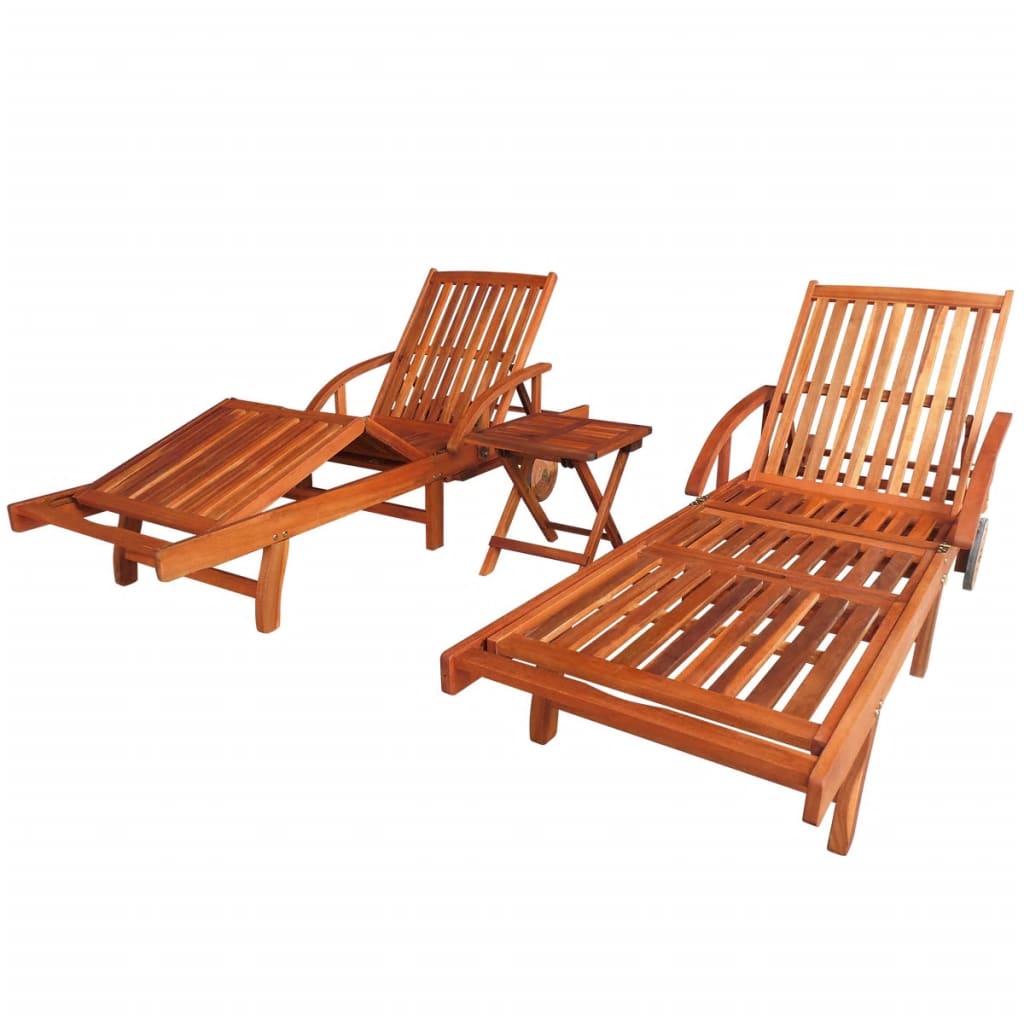 Ligbedden 2 st met tafel massief acaciahout is nu te koop bij PeponiXL, paradijselijk wonen!