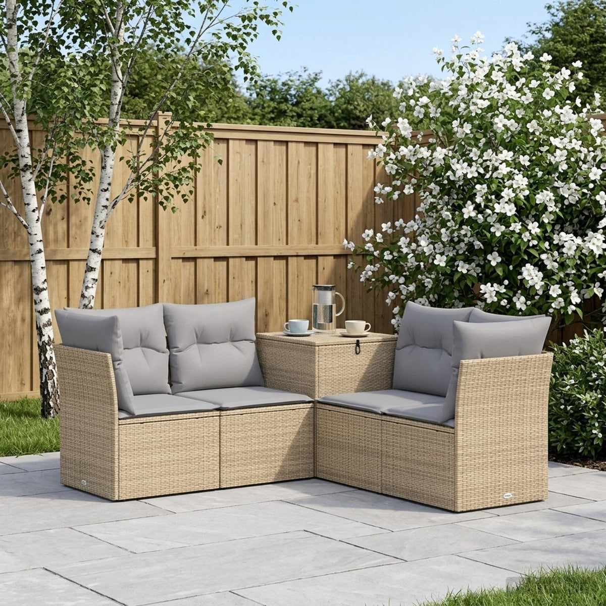Bankstel 5 st Beige en Licht Grijs Poly Rattan en Staal is nu te koop bij PeponiXL, paradijselijk wonen!