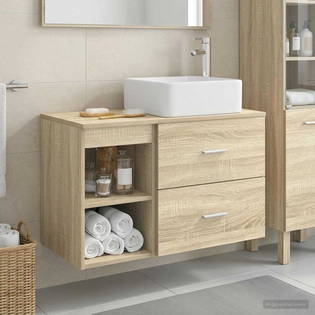 Badkamermeubelset 2 pcs Sonoma Eiken Bewerkt hout is nu te koop bij PeponiXL, paradijselijk wonen!